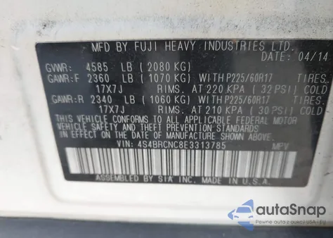 2014 Subaru Outback 2.5I Limited z USA, uszkodzony, nr VIN 4S4BRCNC8E3313785